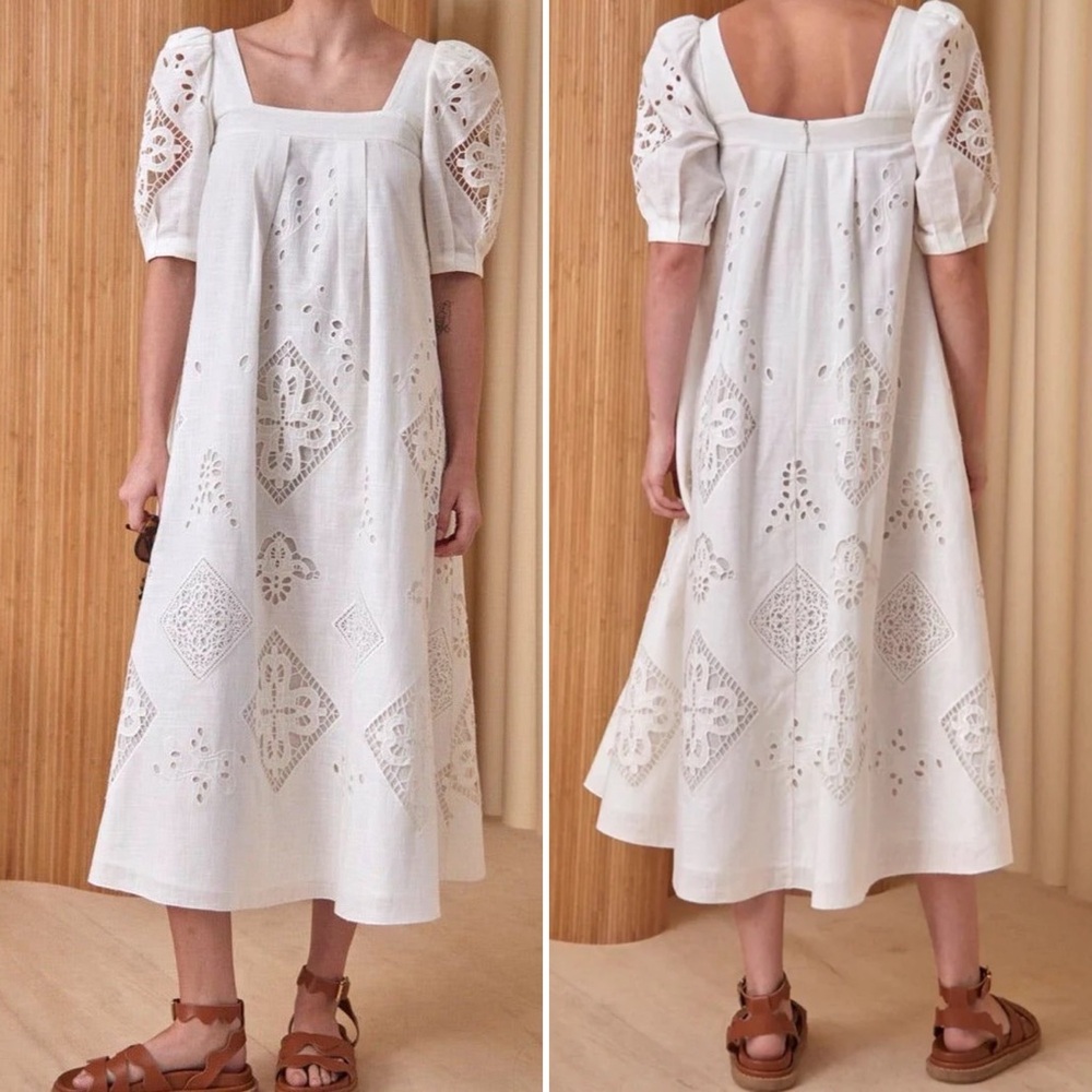 Hunter Bell Waverly Cream Eyelet Midi Dress Cotton Size Medium NWOT - Picture 9 of 15